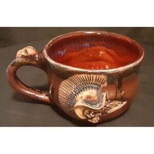 Skull "Morning Courage" Strong Medicine Coffee Mug Handmade Studio Pottery 16 oz